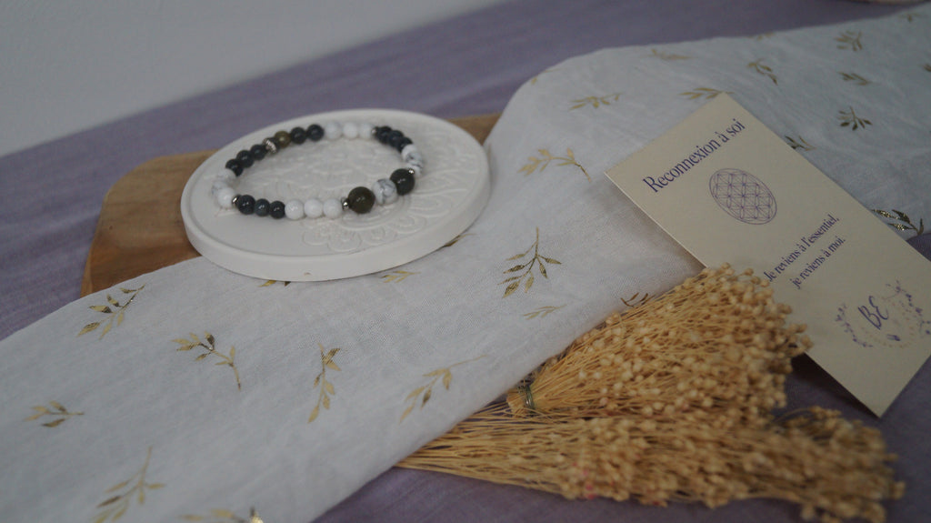 Bracelet Reconnexion à soi en Howlite & Labradorite | Création artisanale CréaD’Âme