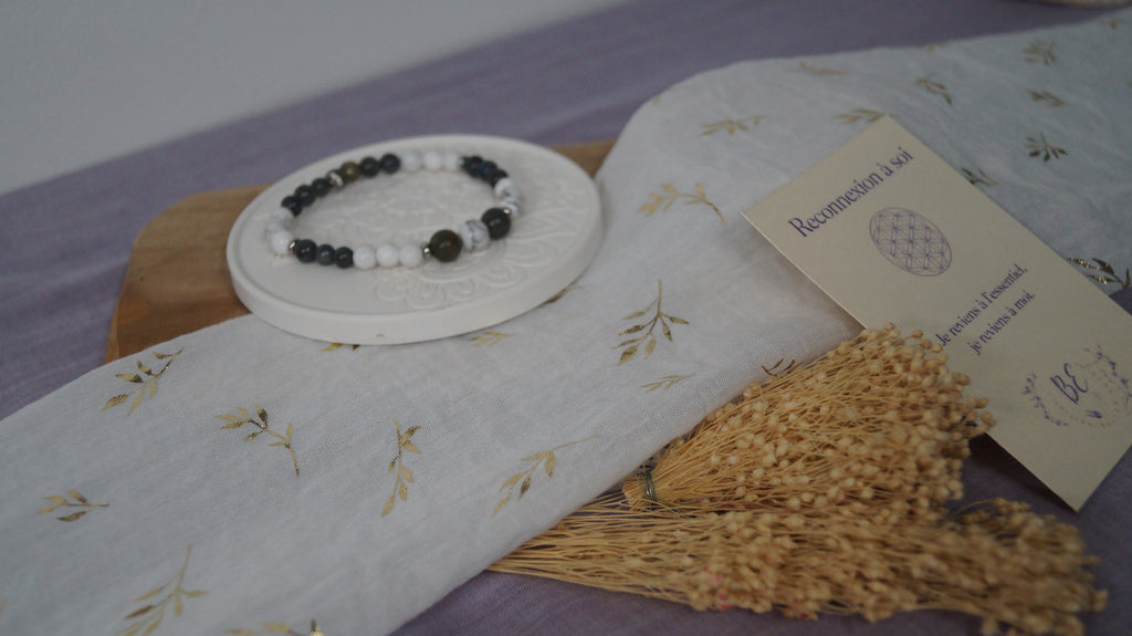 Bracelet Reconnexion à soi en Howlite & Labradorite | Création artisanale CréaD’Âme